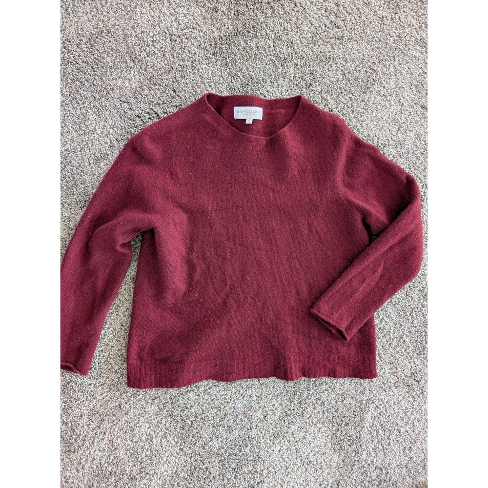 Bianco Blu Burgundy Wool Blend Crew‎ Neck Long Sleeve Sweater Made in Italy XL